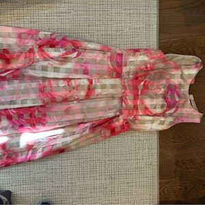 Women’s Eliza J Pink and White Checkered Floral Dress Size 8